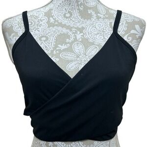 Fabletics Tammy‎ Black Low Impact Faux Wrap Cross Front Sports Bra Top Size XL